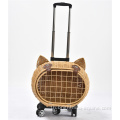 สุนัขสัตว์เลี้ยงสัตว์เลี้ยงที่หรูหรากระเป๋าเดินทางกระเป๋า Rattan Wicker บนล้อรถเข็นเด็กรถเข็นเด็กรถเข็น